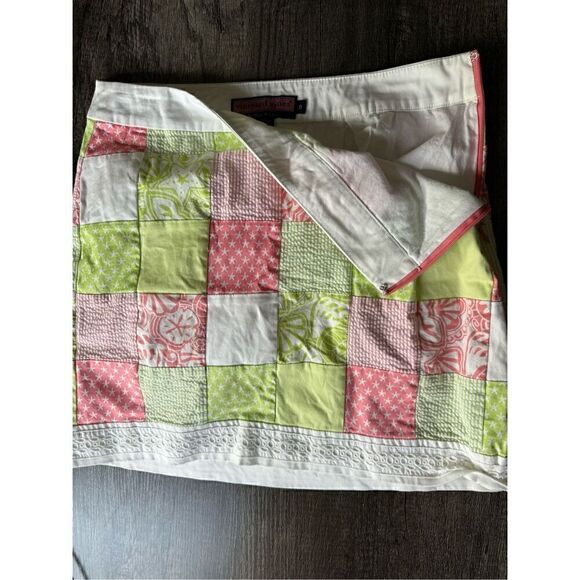VINEYARD VINES women’s pink, green, and white patchwork 100% cotton skirt - Picture 5 of 8